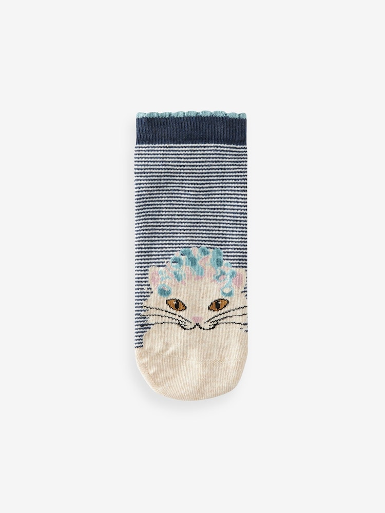 Blue/Pink Cat Spa Trainer Socks 4 Pack - Image 4 of 4 Blue/Pink Cat Spa Trainer Socks 4 Pack - Image 4 of 4