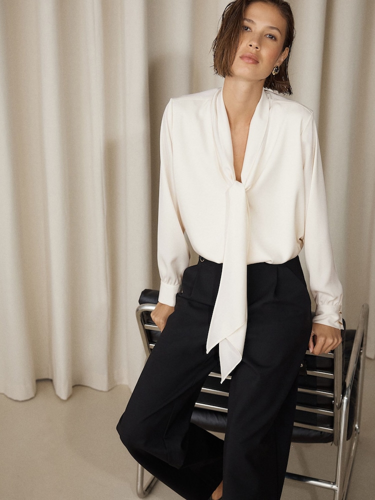 Ecru - Overhead Tie Neck Long Sleeve Blouse - 5суретінің 1 суреті Ecru - Overhead Tie Neck Long Sleeve Blouse - 5суретінің 1 суреті