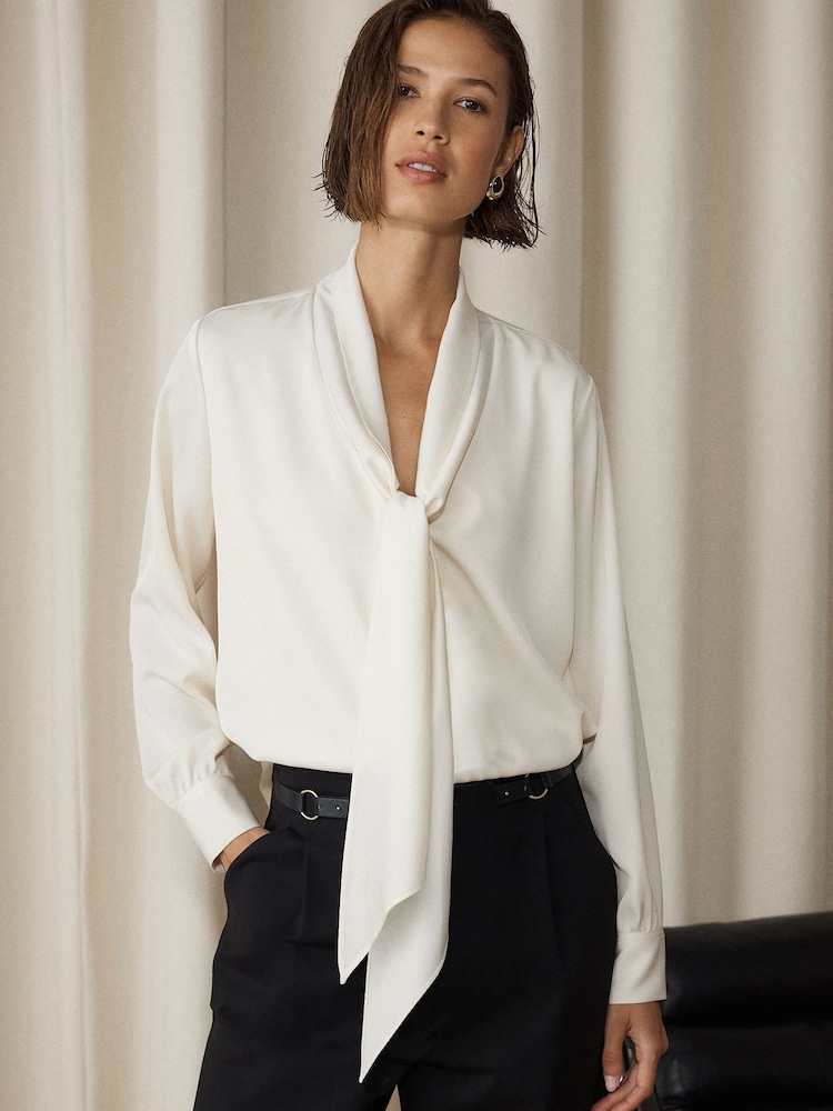Ecru - Overhead Tie Neck Long Sleeve Blouse - 5суретінің 2 суреті Ecru - Overhead Tie Neck Long Sleeve Blouse - 5суретінің 2 суреті