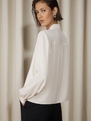 Ecru - Overhead Tie Neck Long Sleeve Blouse - 5суретінің 3 суреті