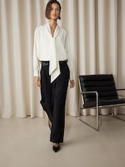 Ecru - Overhead Tie Neck Long Sleeve Blouse - 5суретінің 5 суреті