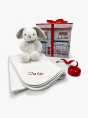 Babyblooms Personalised Winter Christmas 100% Cotton Bunny Soft Toy and Snuggle Wrap - Image 1 of 6
