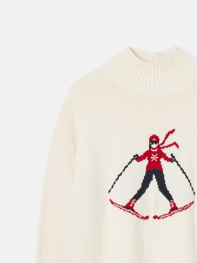 Joules Abigail Cream High Neck Intarsia Ski Jumper - Image 6 of 6