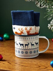 White Fairisle Pattern Mug And Socks Gift Set - Image 1 of 3