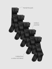Black 5 Pack Cotton Rich School Tights - Image 4 of 4