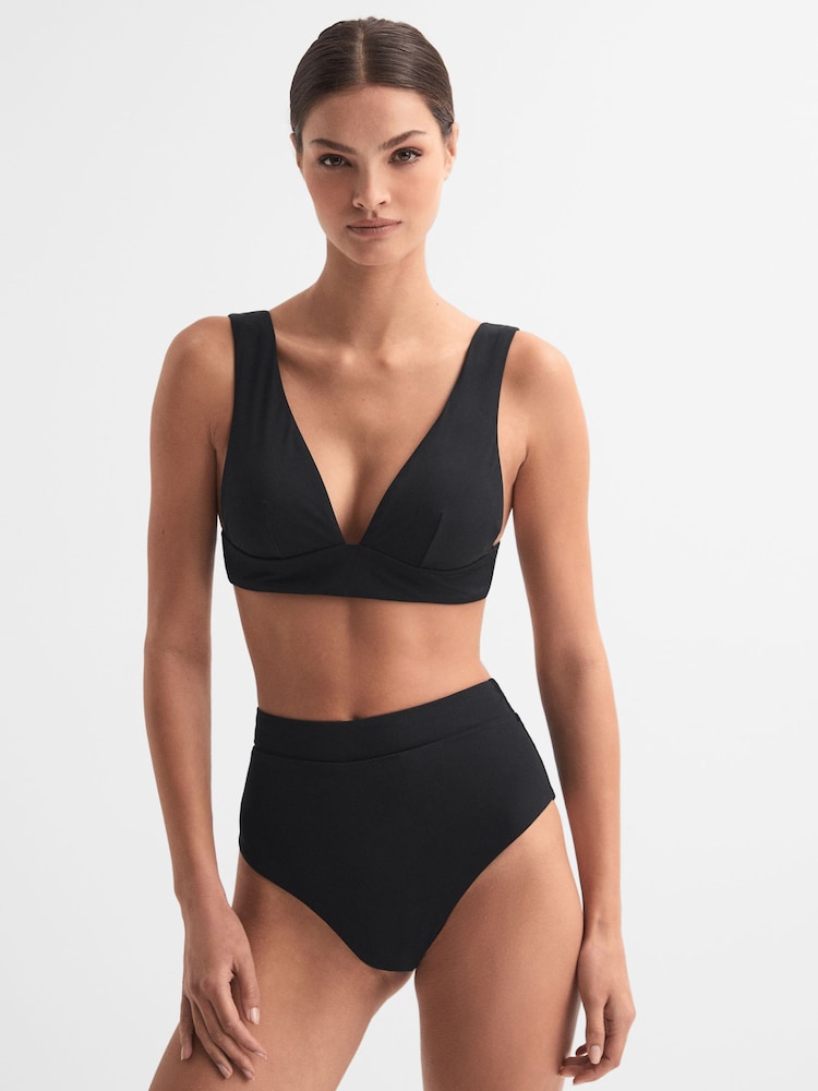 Reiss Black Tara Italian Fabric High Rise Bikini Bottoms - Image 1 of 5