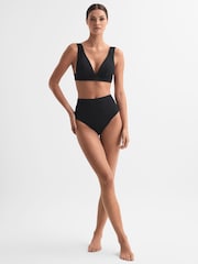 Reiss Black Tara Italian Fabric High Rise Bikini Bottoms - Image 3 of 5
