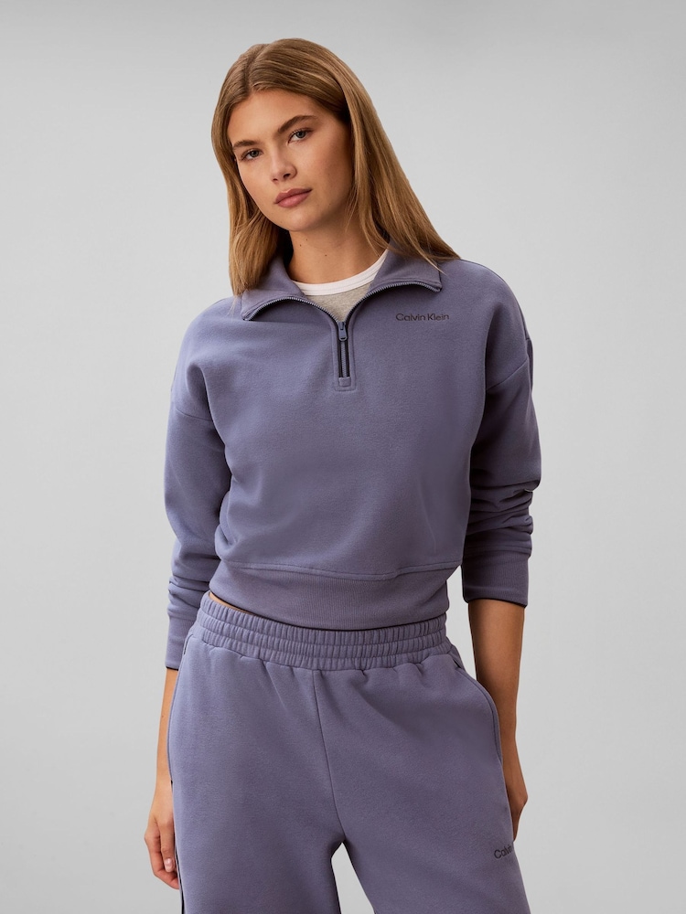 Calvin Klein Blue French Terry 1/4 Zip Sweatshirt - Image 1 of 6 Calvin Klein Blue French Terry 1/4 Zip Sweatshirt - Image 1 of 6