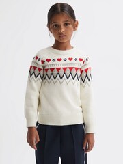 Reiss Ivory Charlotte 4-9 yrs Relaxed Wool-Cotton Argyle Effect Jumper - Image 1 of 6