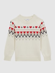Reiss Ivory Charlotte 4-9 yrs Relaxed Wool-Cotton Argyle Effect Jumper - Image 2 of 6