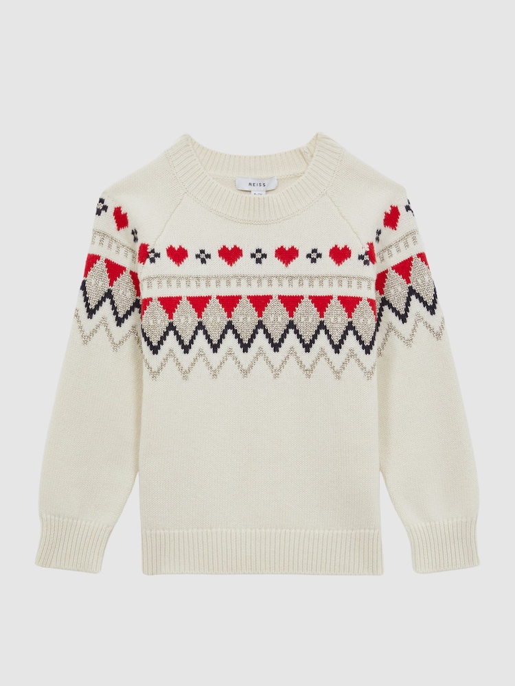 Reiss Ivory Charlotte 4-9 yrs Relaxed Wool-Cotton Argyle Effect Jumper - Image 2 of 6