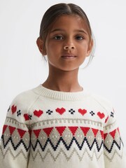 Reiss Ivory Charlotte 4-9 yrs Relaxed Wool-Cotton Argyle Effect Jumper - Image 4 of 6