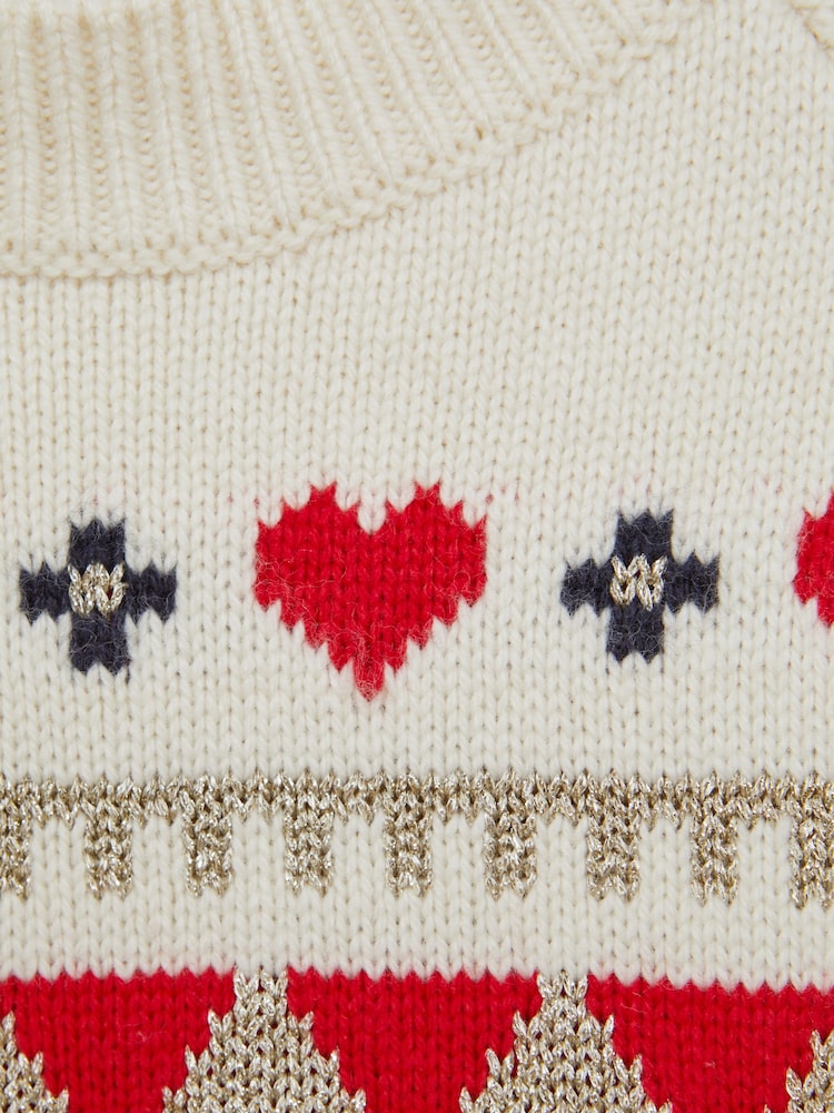 Reiss Ivory Charlotte 4-9 yrs Relaxed Wool-Cotton Argyle Effect Jumper - Image 6 of 6