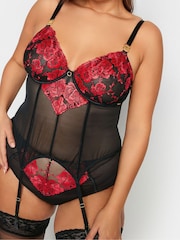 Yours Curve Red & Black Embroidered Satin Basque - Image 4 of 4