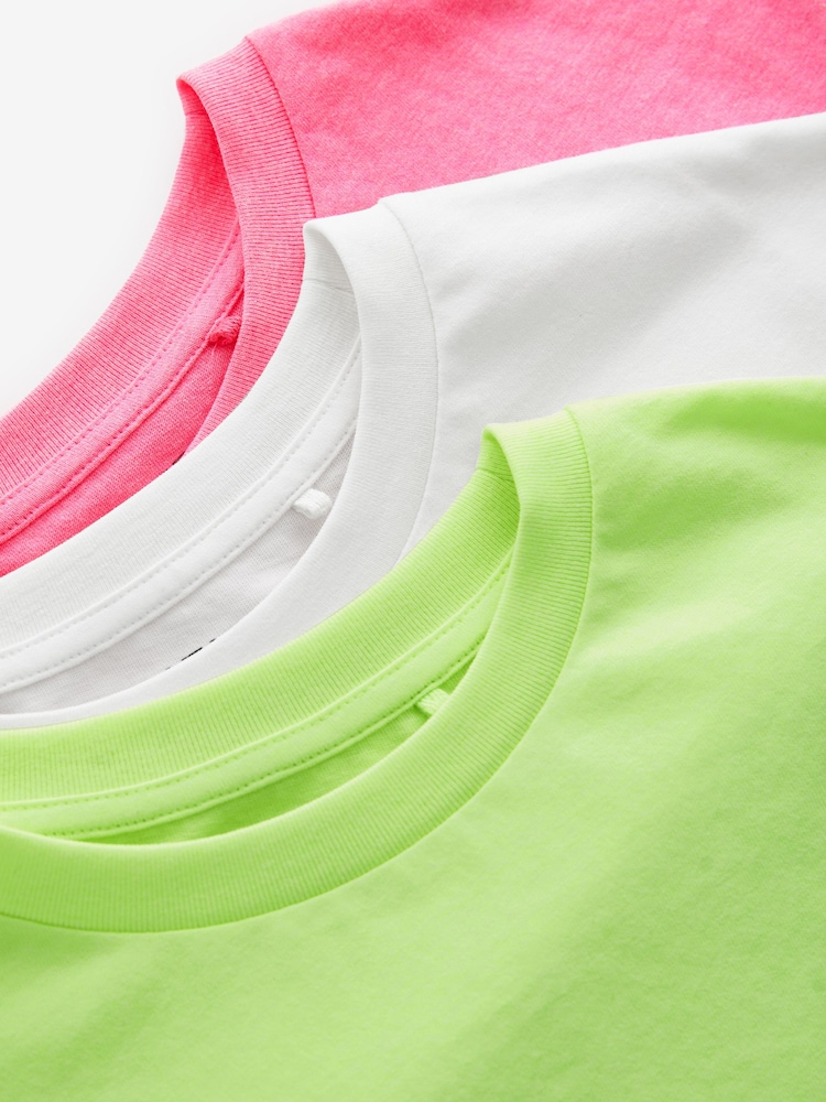 Fluro Pink/Yellow/White Oversized 100% Cotton T-Shirts 3 Pack (3-16yrs) - Image 10 of 10 Fluro Pink/Yellow/White Oversized 100% Cotton T-Shirts 3 Pack (3-16yrs) - Image 10 of 10