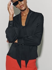 Қара - Overhead Tie Neck Long Sleeve Blouse - 4суретінің 1 суреті