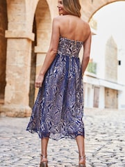 Sosandar Blue Bandeau Fit And Flare Lace Dress - Image 2 of 5