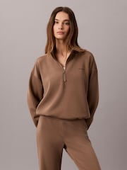 Qəhvəyi - Calvin Klein Smooth Knit Quarter Fermuarlı Qalın kofta - 1şəkildən 1 şəkil