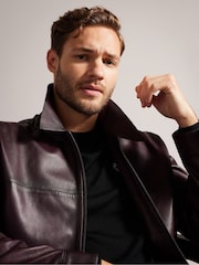 Ted Baker Red Jerem Clean Leather Jacket - Image 4 of 6