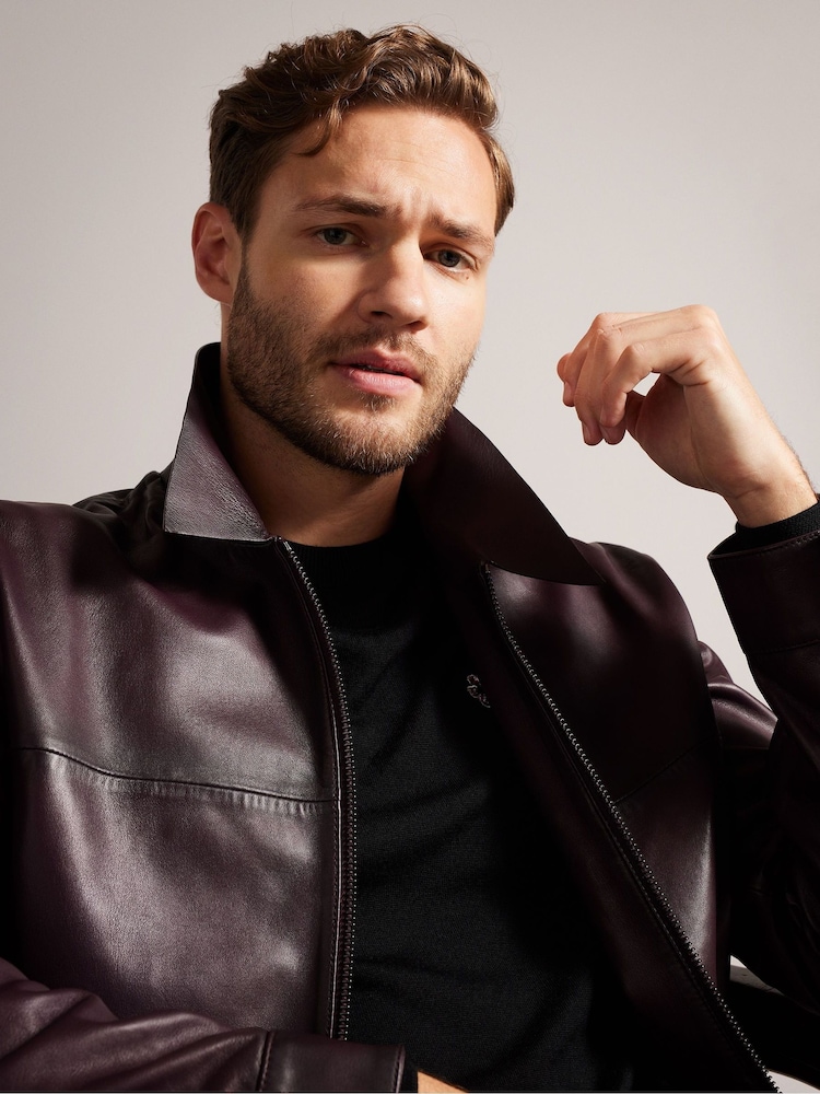 Ted Baker Red Jerem Clean Leather Jacket - Image 4 of 6