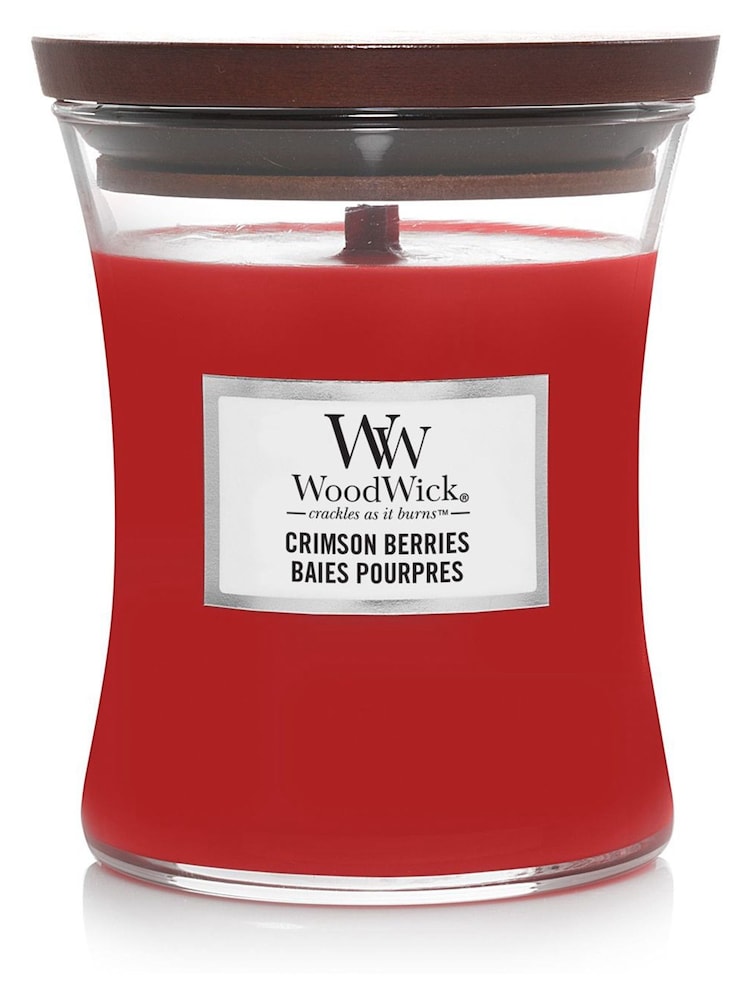 Woodwick Red Medium Hourglass Scented Candle with Crackle Wick Berries - Image 2 of 3