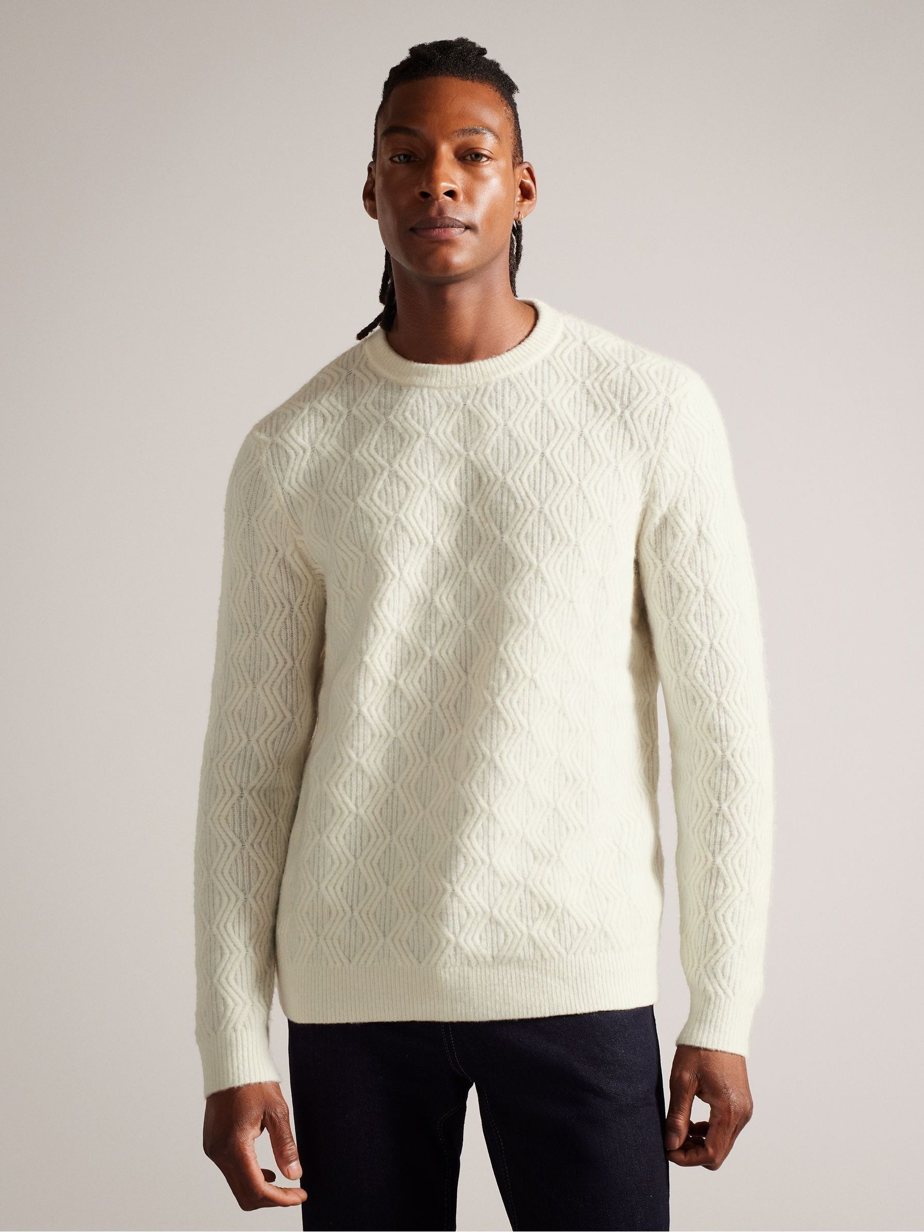 Ted Baker Cream Atchet Textured Cable Crew Neck Jumper - Image 1 of 5
