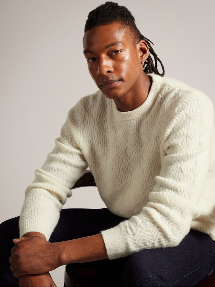 Ted Baker Cream Atchet Textured Cable Crew Neck Jumper - Image 3 of 5