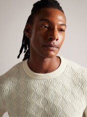 Ted Baker Cream Atchet Textured Cable Crew Neck Jumper - Image 4 of 5
