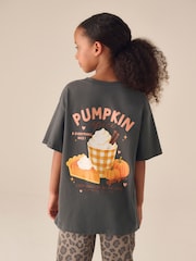 Charcoal Grey Pumpkin Oversized Graphic T-Shirt (3-16yrs) - Image 1 of 9