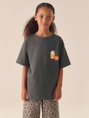 Charcoal Grey Pumpkin Oversized Graphic T-Shirt (3-16yrs) - Image 2 of 9