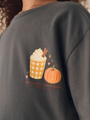 Charcoal Grey Pumpkin Oversized Graphic T-Shirt (3-16yrs) - Image 4 of 9