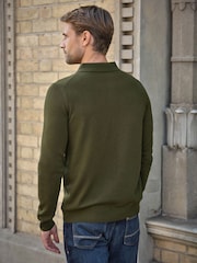 Pure Collection Green Cashmere Blend Long Sleeve Polo Shirt - Image 2 of 3