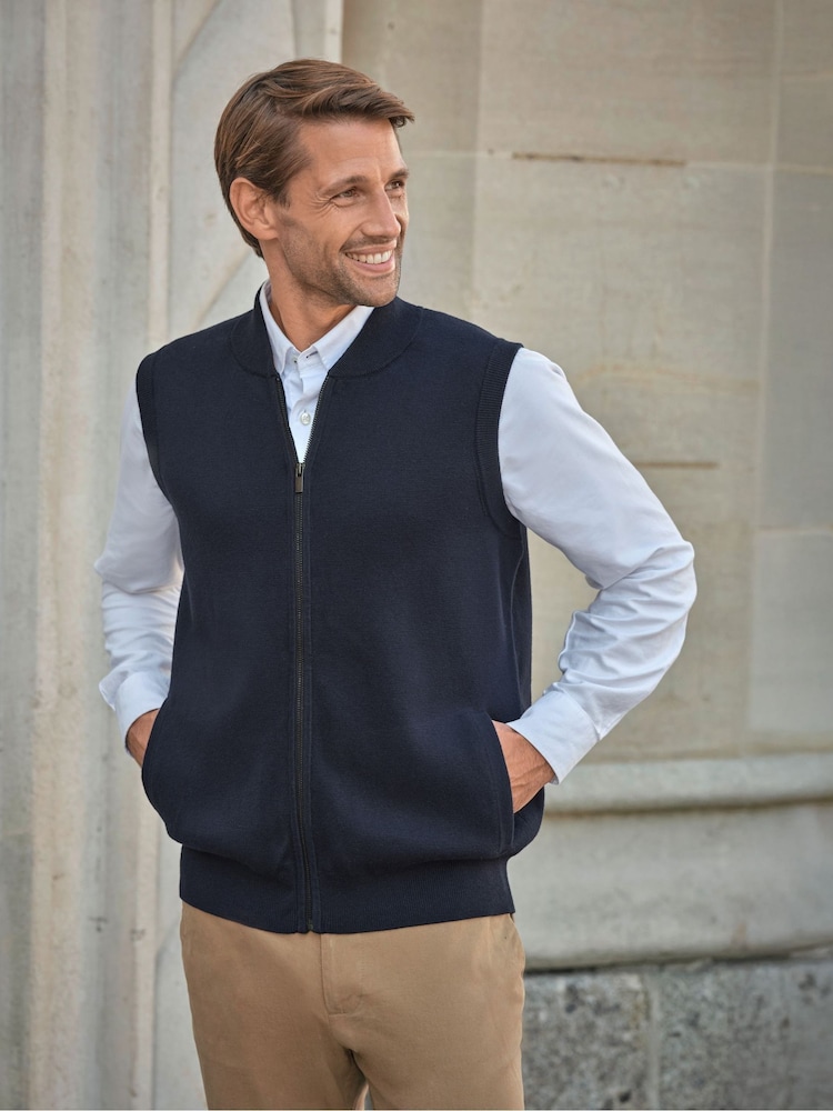 Pure Collection Blue Milano Zip Gilet - Image 1 of 3 Pure Collection Blue Milano Zip Gilet - Image 1 of 3