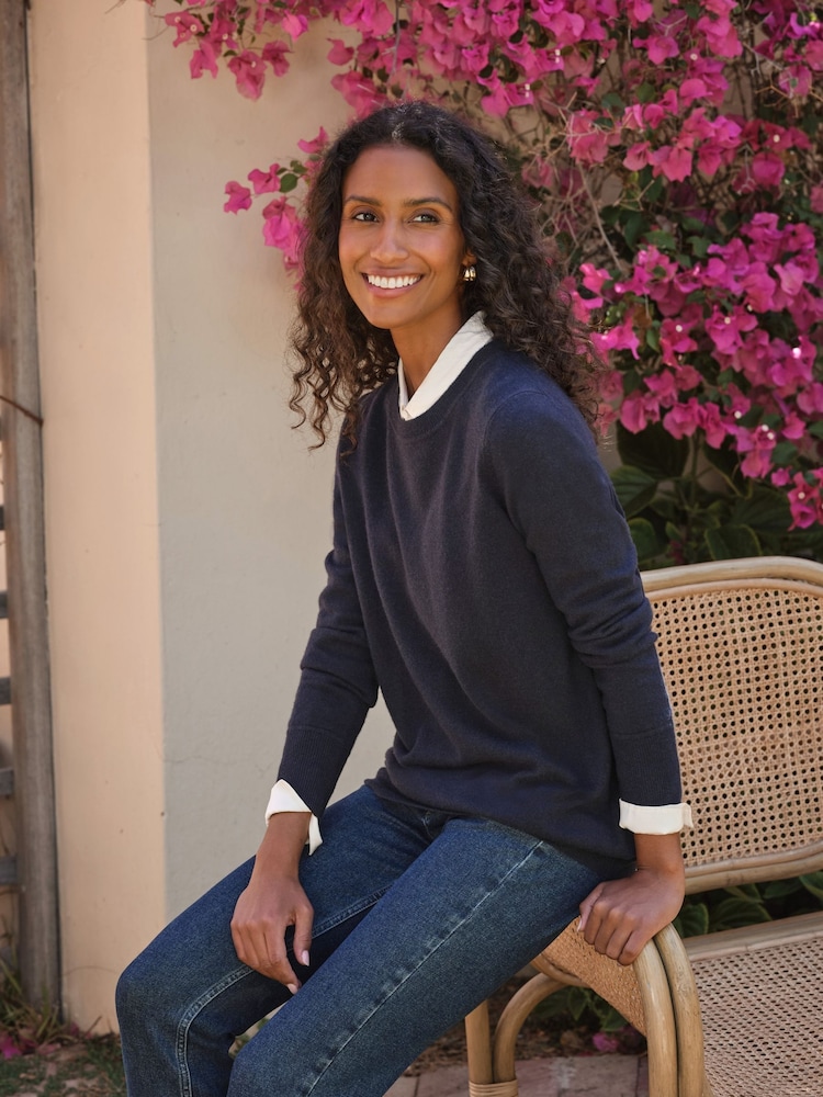 Pure Collection Navy Blue Cashmere Boyfriend Jumper - Image 2 of 3 Pure Collection Navy Blue Cashmere Boyfriend Jumper - Image 2 of 3