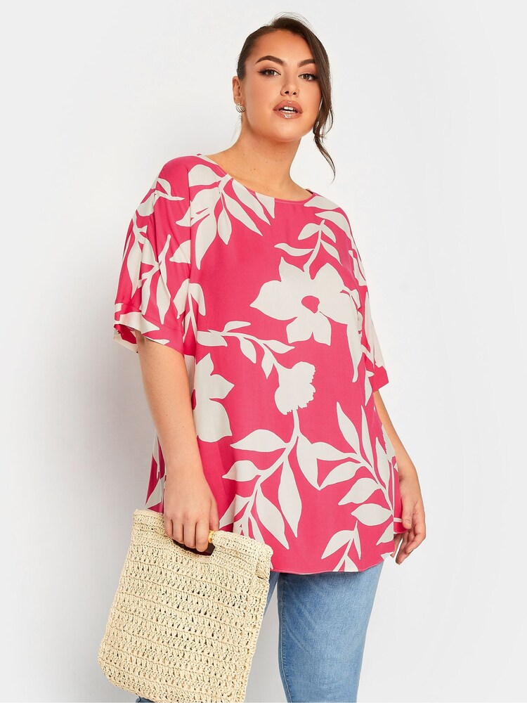 Yours Curve Pink Floral Top - Image 1 of 4 Yours Curve Pink Floral Top - Image 1 of 4