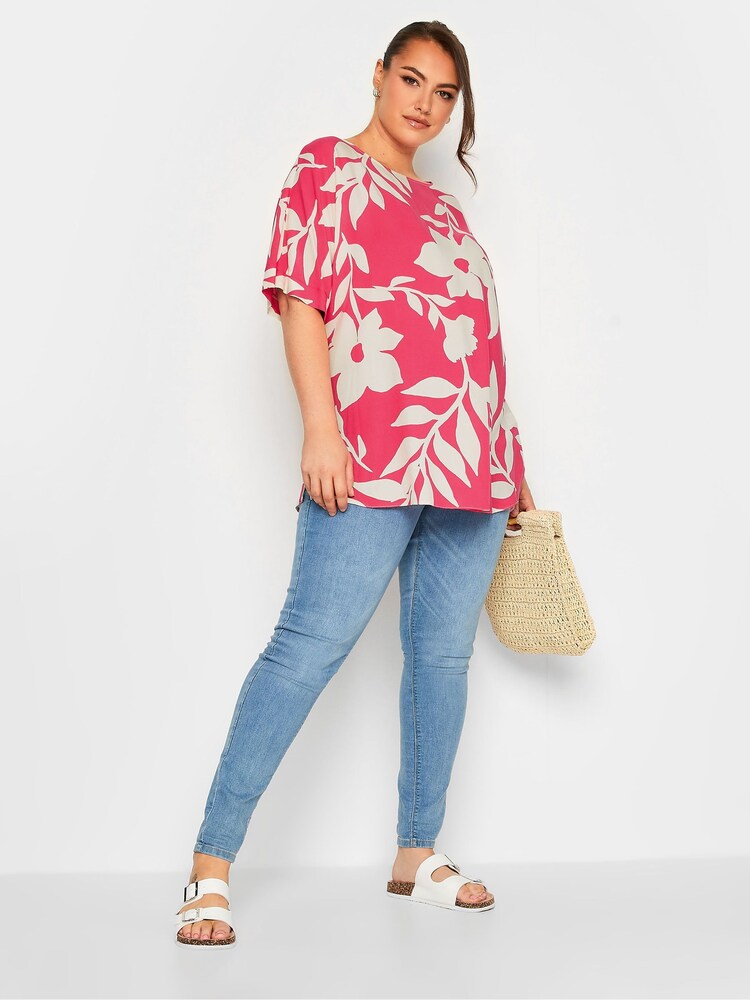 Yours Curve Pink Floral Top - Image 2 of 4 Yours Curve Pink Floral Top - Image 2 of 4