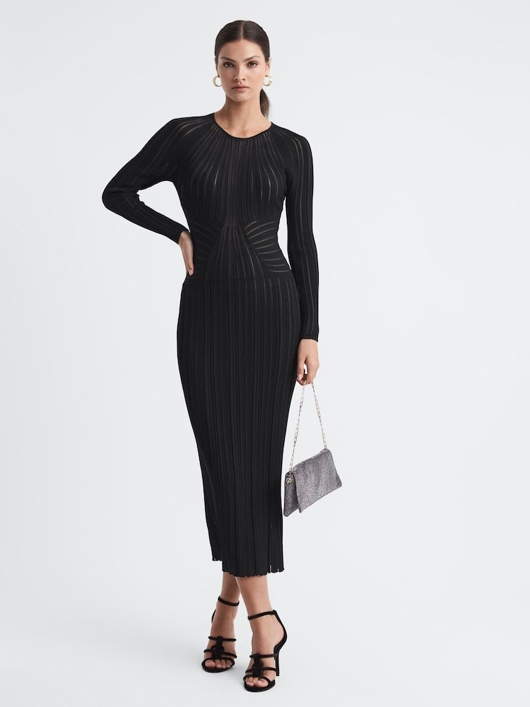 Reiss Ida Sheer Gestreift Figurbetont Midi Kleid - Bild 1 von 5 Reiss Ida Sheer Gestreift Figurbetont Midi Kleid - Bild 1 von 5