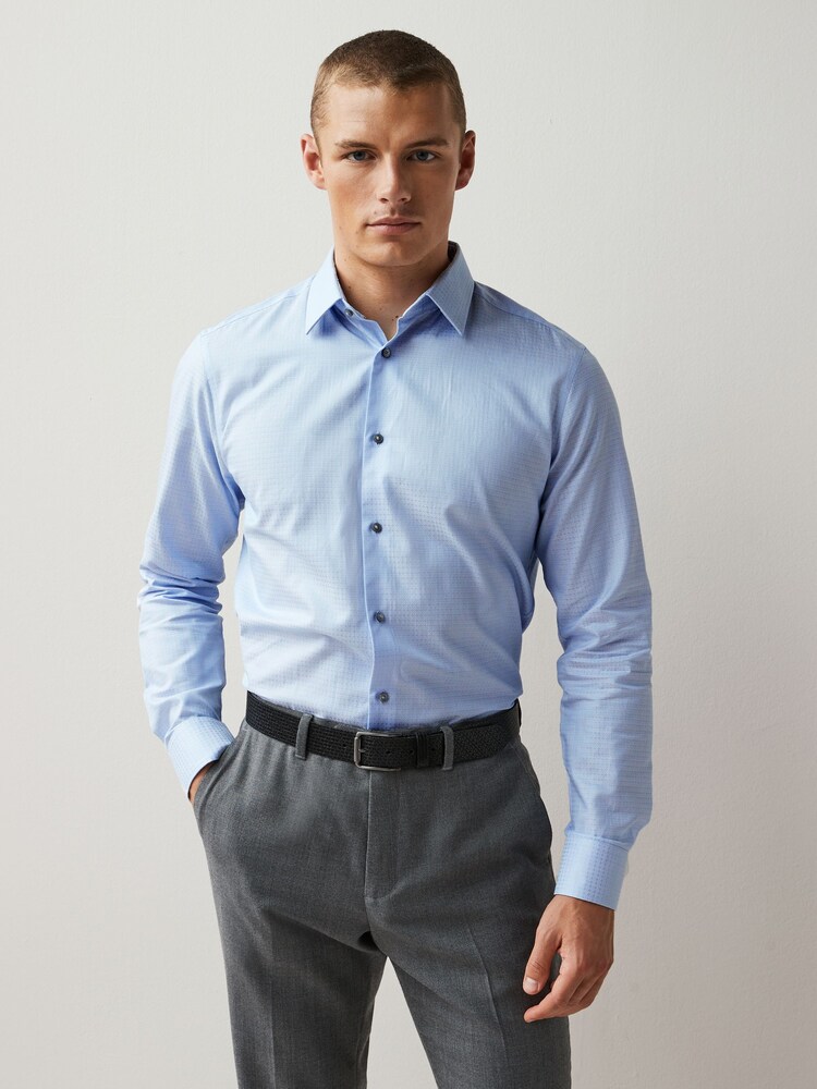 Blue Texture Signature Italian Fabric Shirt - Image 1 of 8