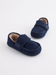 Navy Mocassin Warm Lined Slippers - Image 1 of 5