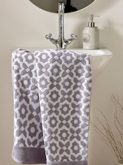 Grey Tile Geo Towel 100% Cotton - Image 2 of 4