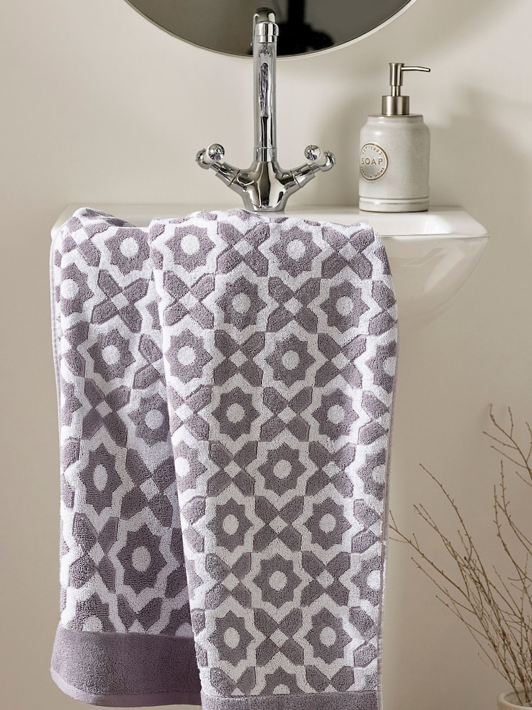 Grey Tile Geo Towel 100% Cotton - Image 2 of 4
