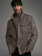 Brown Dogtooth Four Pocket Padded Coat with Wool - Image 1 of 13