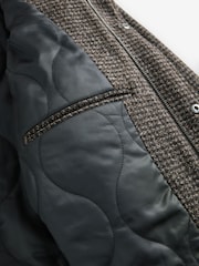 Brown Dogtooth Four Pocket Padded Coat with Wool - Image 11 of 13