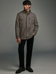 Brown Dogtooth Four Pocket Padded Coat with Wool - Image 2 of 13