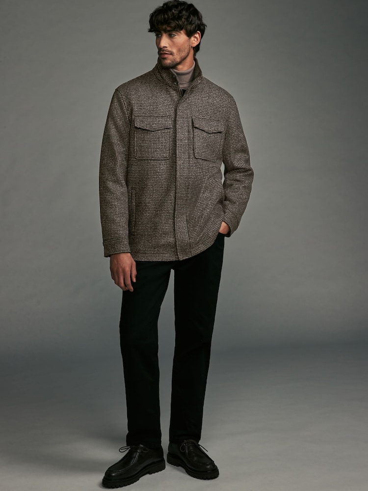 Brown Dogtooth Four Pocket Padded Coat with Wool - Image 2 of 13