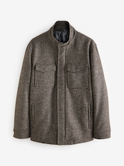Brown Dogtooth Four Pocket Padded Coat with Wool - Image 7 of 13