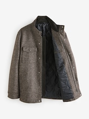 Brown Dogtooth Four Pocket Padded Coat with Wool - Image 8 of 13