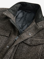 Brown Dogtooth Four Pocket Padded Coat with Wool - Image 9 of 13