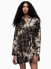 AllSaints Brown Cream 100% Cotton Check Lily Shacket - Image 1 of 7