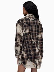 AllSaints Brown Cream 100% Cotton Check Lily Shacket - Image 2 of 7